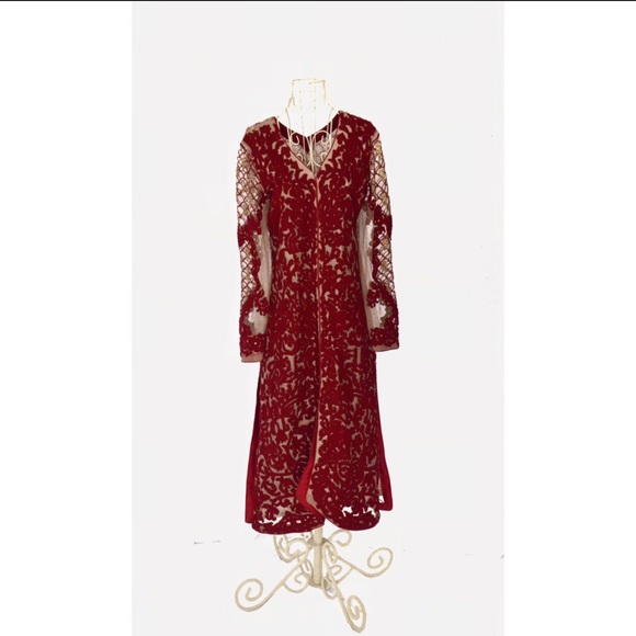 Asim Jofa Shalwar kameez pakistani indian designer red gold tan large Eid - Picture 2 of 4